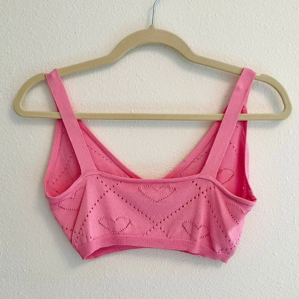 NEW, NEVER WORN For Love & Lemons Pink Heart Knit Crop Tank Top, Size Womens S - Picture 2 of 5